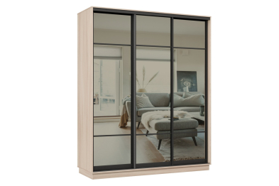 Шкаф-купе Премьер 22 (11ЗГ;11ЗГ;11ЗГ) фасады зеркало графит/трёхдверный/Профиль чёрный муар