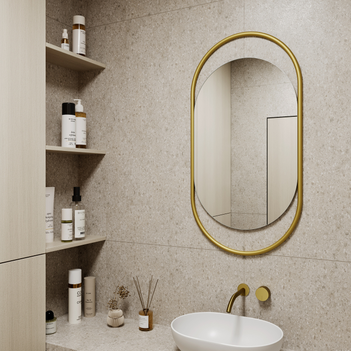 Зеркала в спальню, Дизайнерское настенное зеркало GENGLASS Evelix S в металлической раме