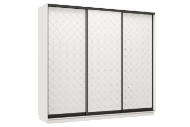 Шкаф-купе Премьер 34 (01РБ;01РБ;01РБ) фасады ромб белый/трёхдверный/Профиль чёрный муар