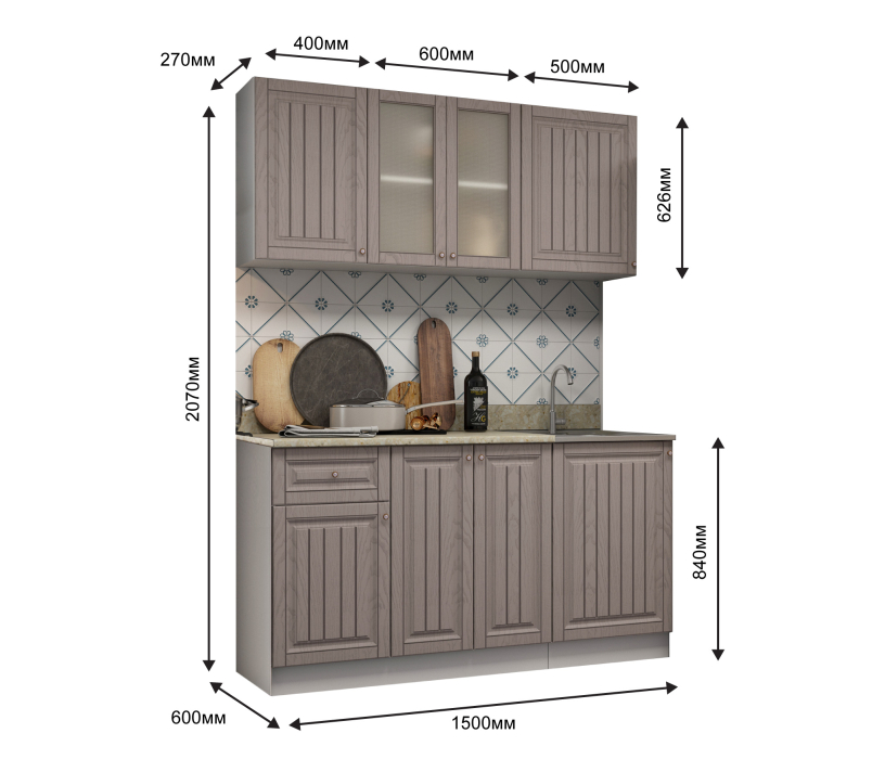 Кухонные гарнитуры, Кухня Хозяюшка 1,5 м Трюфель МДФ