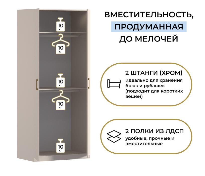 Для одежды, Шкаф двухдверный Макс 1000 мм, вариант №4 (ЛДСП)