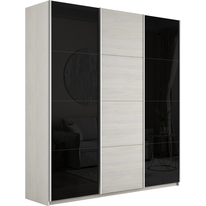 Шкафы-купе 3-х дверные, Шкаф-купе Прайм 3-х дверный Стекла черные/ДСП/Доводчики 210х57х230