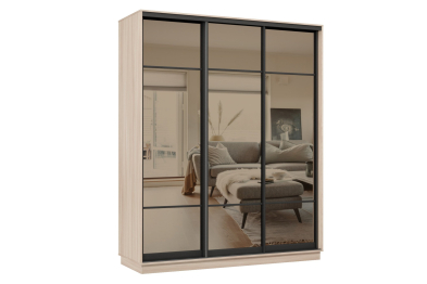 Шкаф-купе Премьер 21 (11ЗБ;11ЗБ;11ЗБ) фасады зеркало бронза/трёхдверный/Профиль чёрный муар