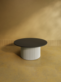 Стол круглый журнальный с белым металлическим подстольем GENGLASS TRUBIS Wood 100