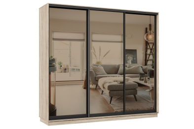 Шкаф-купе Премьер 58 (01ЗБ;01ЗБ;01ЗБ) фасады зеркало бронза/трёхдверный/Профиль чёрный муар