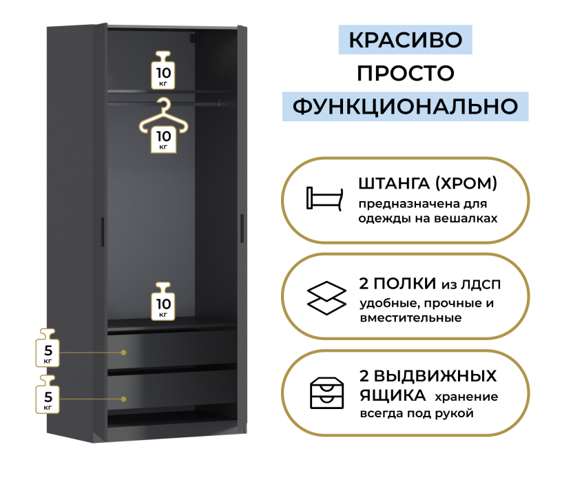 Спальня, Шкаф двухдверный Макс 1000 мм, вариант №3 (ЛДСП)