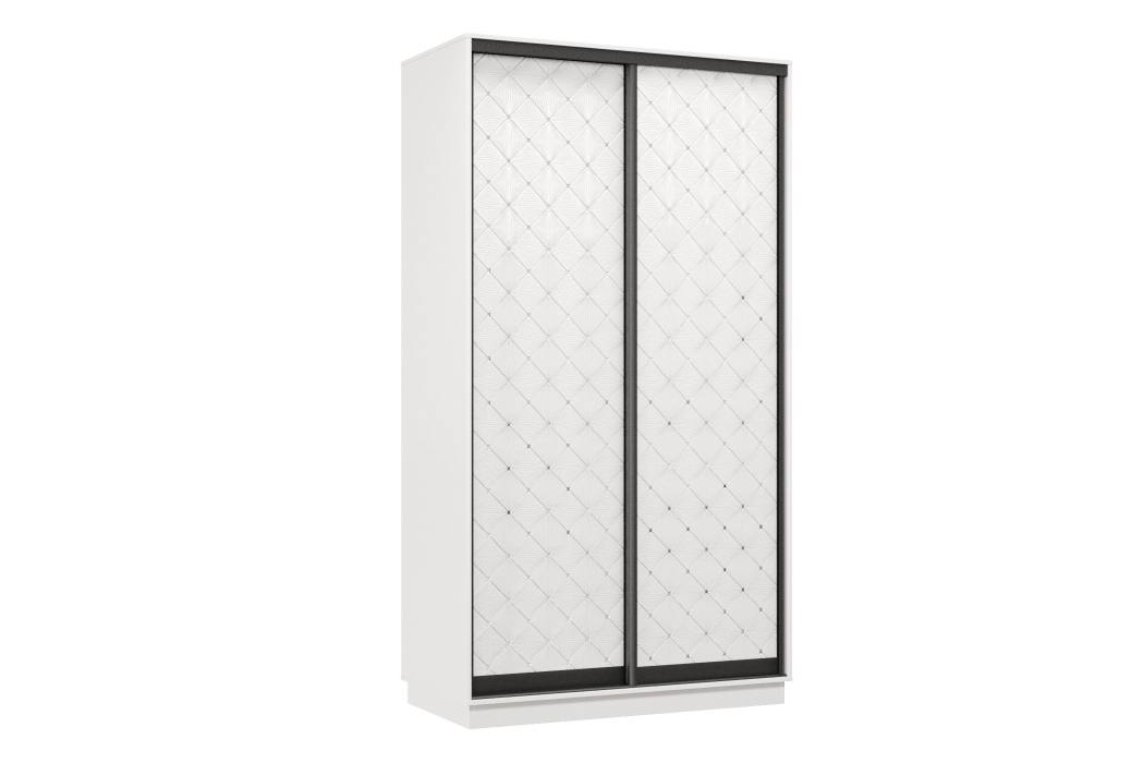 Шкафы-купе 2-х дверные, Шкаф-купе Премьер МИНИ 03 (01РБ;01РБ) фасады ромб белый/двухдверный/Профиль чёрный муар