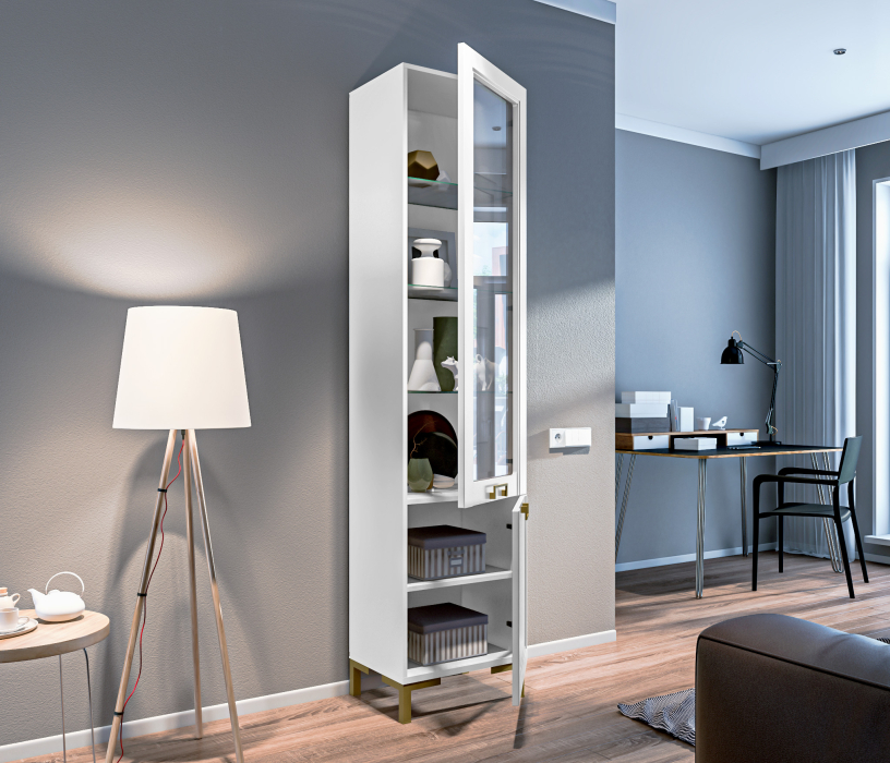 Стенки для гостиной, Комплект для гостиной с витринами Ассоль, Белый