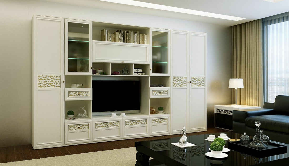 Настенные полки, Секция для ТВ TWIST СТВ-02 (стекло матовое), твист, золото