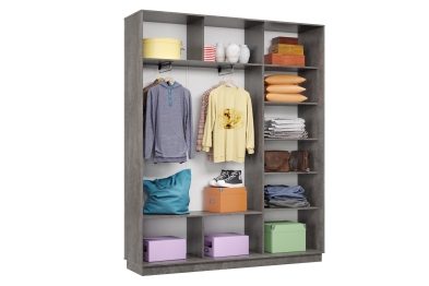 Шкаф-купе Премьер 23 (11ЗГ;11ЗГ;11ЗГ) фасады зеркало графит/трёхдверный/Профиль чёрный муар