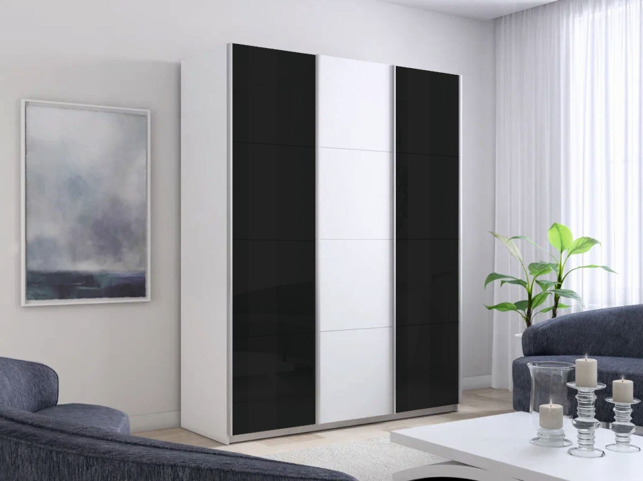 Шкафы-купе 3-х дверные, Шкаф-купе Прайм 3-х дверный Стекла черные/ДСП/Доводчики 180х57х230
