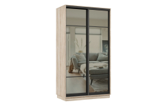 Шкафы-купе 2-х дверные, Шкаф-купе Премьер 09 (11ЗГ;11ЗГ) фасады зеркало графит/двухдверный/Профиль чёрный муар