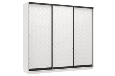 Шкафы-купе 3-х дверные, Шкаф-купе Премьер 35 (01РБ;01РБ;01РБ) фасады ромб белый/трёхдверный/Профиль чёрный муар