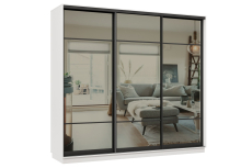 Шкафы-купе 3-х дверные, Шкаф-купе Премьер 35 (11ЗГ;11ЗГ;11ЗГ) фасады зеркало графит/трёхдверный/Профиль чёрный муар