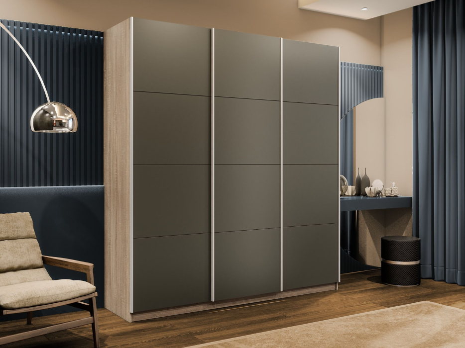 Шкафы-купе 3-х дверные, Шкаф-купе Эста 3-х дверный Стекла хаки/Доводчик 240х66х240
