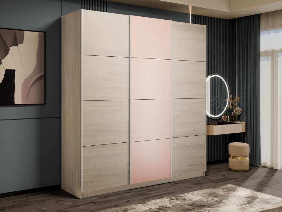 Шкафы-купе 3-х дверные, Шкаф-купе Прайм Широкий 3-х дверный ДСП/Стекла пудра/Доводчики 240х57х230
