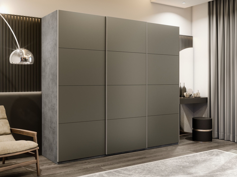 Шкафы-купе 3-х дверные, Шкаф-купе Эста 3-х дверный Стекла хаки/Доводчик 300х66х240