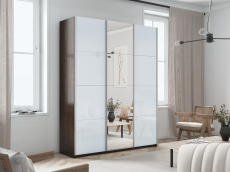 Шкафы-купе 3-х дверные, Шкаф-купе Прайм 3-х дверный Стекла белые/Зеркало/Доводчики 180х57х230