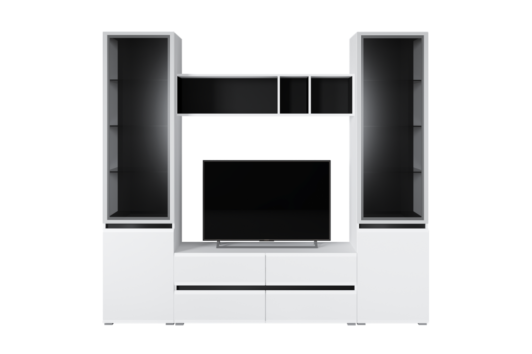 Витрины, Шкаф-витрина Сидней 13.201, белый премиум, черный, белый глянец