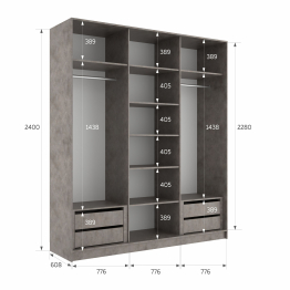 Шкаф-купе Эста 3-х дверный Стекла хаки/Доводчик 240х66х240