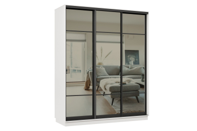 Шкаф-купе Премьер 21 (11ЗГ;11ЗГ;11ЗГ) фасады зеркало графит/трёхдверный/Профиль чёрный муар