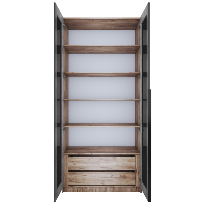 Шкафы распашные, Шкаф распашной Е1 Локер 101x52.5x220 см, с черным стеклом , полками и модулем