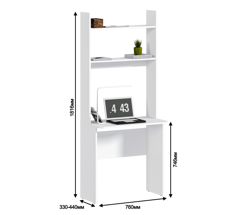 Прямые компьютерные столы, Комплект Альфа (тумба и стеллаж со столом), Белый