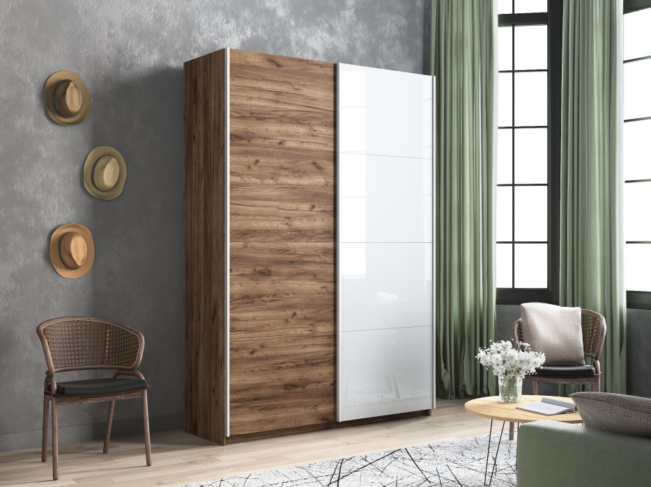 Шкафы-купе 2-х дверные, Шкаф-купе Прайм 2х дверный ДСП/Белый Глянец 120х57х230