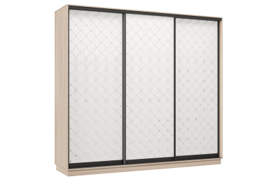 Шкаф-купе Премьер 58 (01РБ;01РБ;01РБ) фасады ромб белый/трёхдверный/Профиль чёрный муар