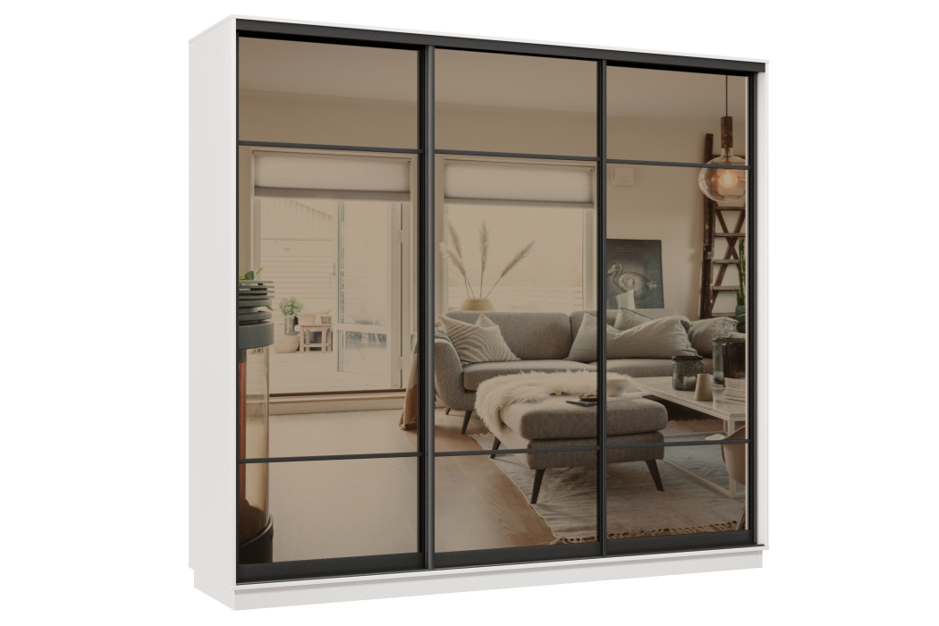 Шкафы-купе 3-х дверные, Шкаф-купе Премьер 36 (11ЗБ;11ЗБ;11ЗБ) фасады зеркало бронза/трёхдверный/Профиль чёрный муар