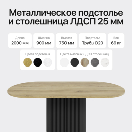Стол овальный обеденный с металлическим черным подстольем 200*90*75