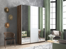 Шкафы-купе 3-х дверные, Шкаф-купе Прайм 3-х дверный Зеркала/Стекло белое/Доводчики 180х57х230