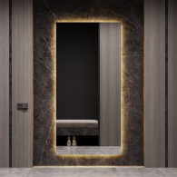 Зеркала в спальню, Зеркало с тёплой подсветкой GENGLASS HALFEO NF LED XL, с проводом 96х196 см