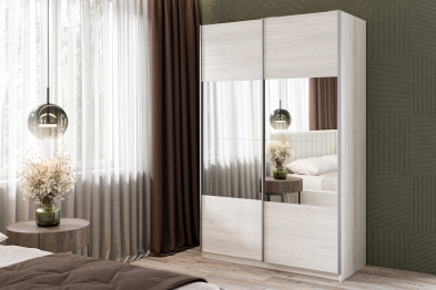 Шкаф-купе Smart 1224 2х дверный (фасады ЛДСП/зеркало) профиль серебро