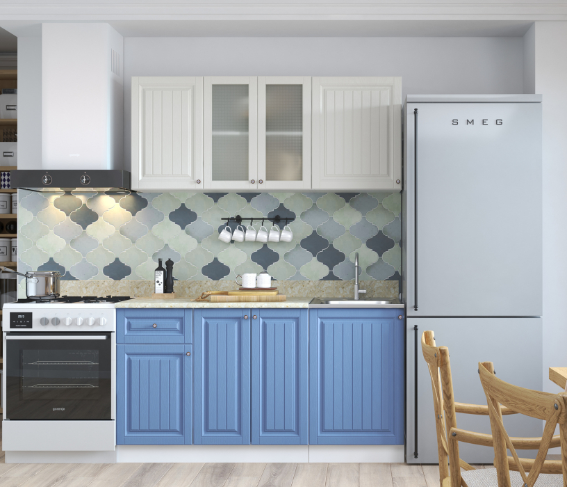 Кухонные гарнитуры, Кухня Хозяюшка 1,5 м Акация белая/Деним МДФ