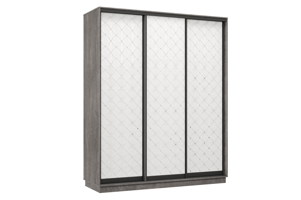Шкафы-купе 3-х дверные, Шкаф-купе Премьер 21 (01РБ;01РБ;01РБ) фасады ромб белый/трёхдверный/Профиль чёрный муар