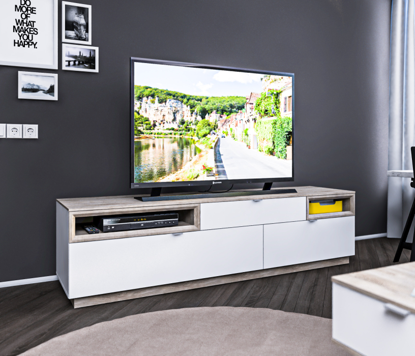 ТВ-тумбы, Тумба ТВ NAGOS СБ-3037 Белый Бриллиант,Дуб Риббек/Белый Бриллиант