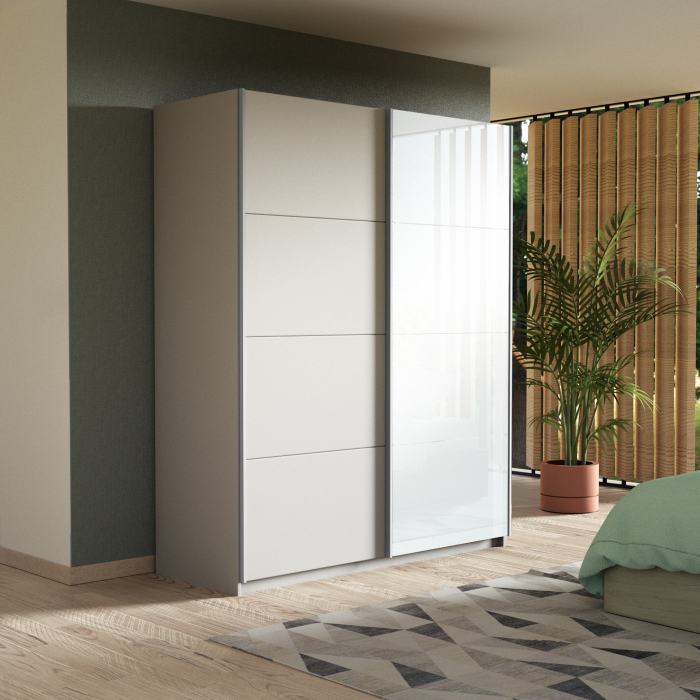 Шкафы-купе 2-х дверные, Шкаф-купе Прайм 2х дверный ДСП/Белый Глянец 140х57х230