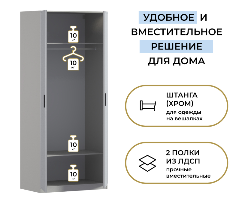 Спальня, Шкаф двухдверный Макс 1000 мм, вариант №1 (ЛДСП/МДФ)