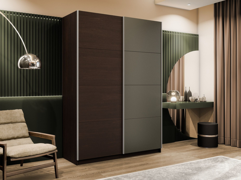 Шкафы-купе 2-х дверные, Шкаф-купе Прайм 2-х дверный ДСП/Стекло хаки/Доводчики 120х57х230