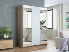 Шкафы-купе 3-х дверные, Шкаф-купе Прайм 3-х дверный Зеркала/Стекло белое/Доводчики 210х57х230