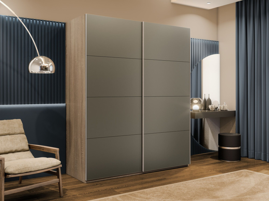 Шкафы-купе 2-х дверные, Шкаф-купе Эста 2-х дверный Стекла хаки/Доводчик 160х66х240