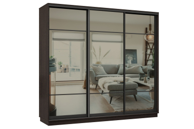 Шкаф-купе Премьер 59 (11ЗГ;11ЗГ;11ЗГ) фасады зеркало графит/трёхдверный/Профиль чёрный муар