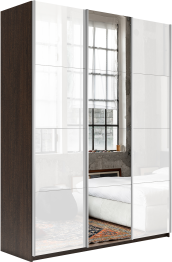 Шкаф-купе Прайм 3-х дверный Стекла белые/Зеркало/Доводчики 210х57х230