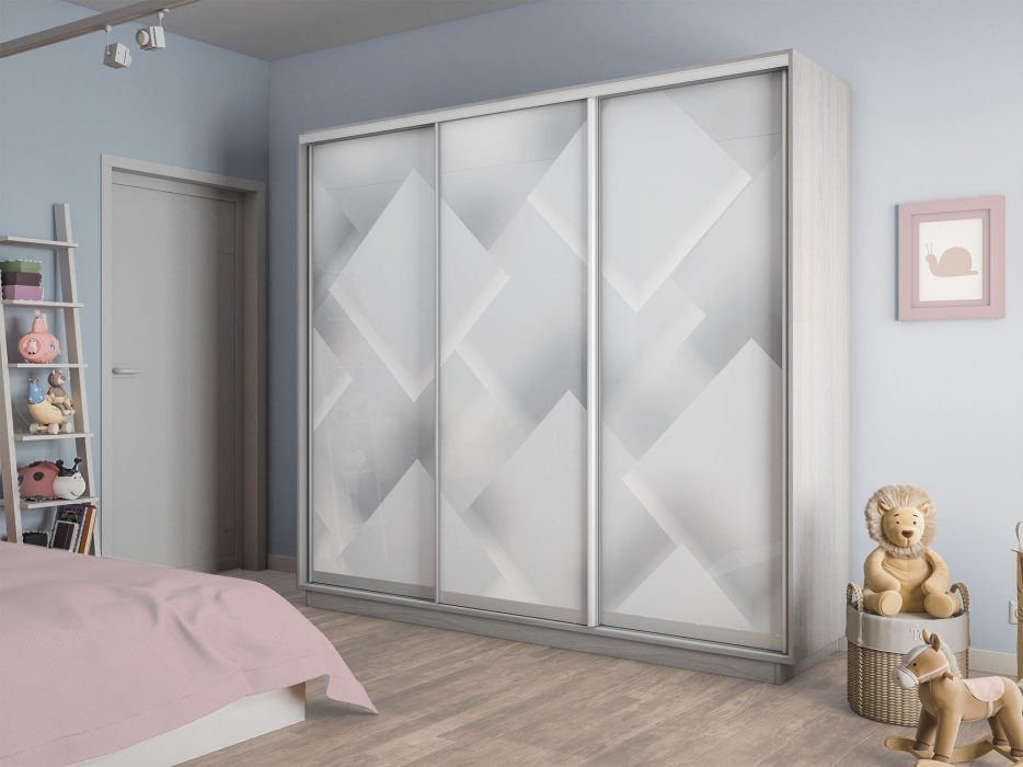 Шкафы-купе 3-х дверные, Шкаф-купе Экспресс 3-х дверный Фотопечать Квадрат Стекла 240х60х240