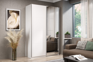 Шкаф-купе Smart 1622 2х дверный (фасады ЛДСП,зеркало) профиль серебро