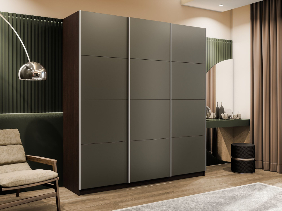 Шкафы-купе 3-х дверные, Шкаф-купе Эста 3-х дверный Стекла хаки/Доводчик 240х66х240