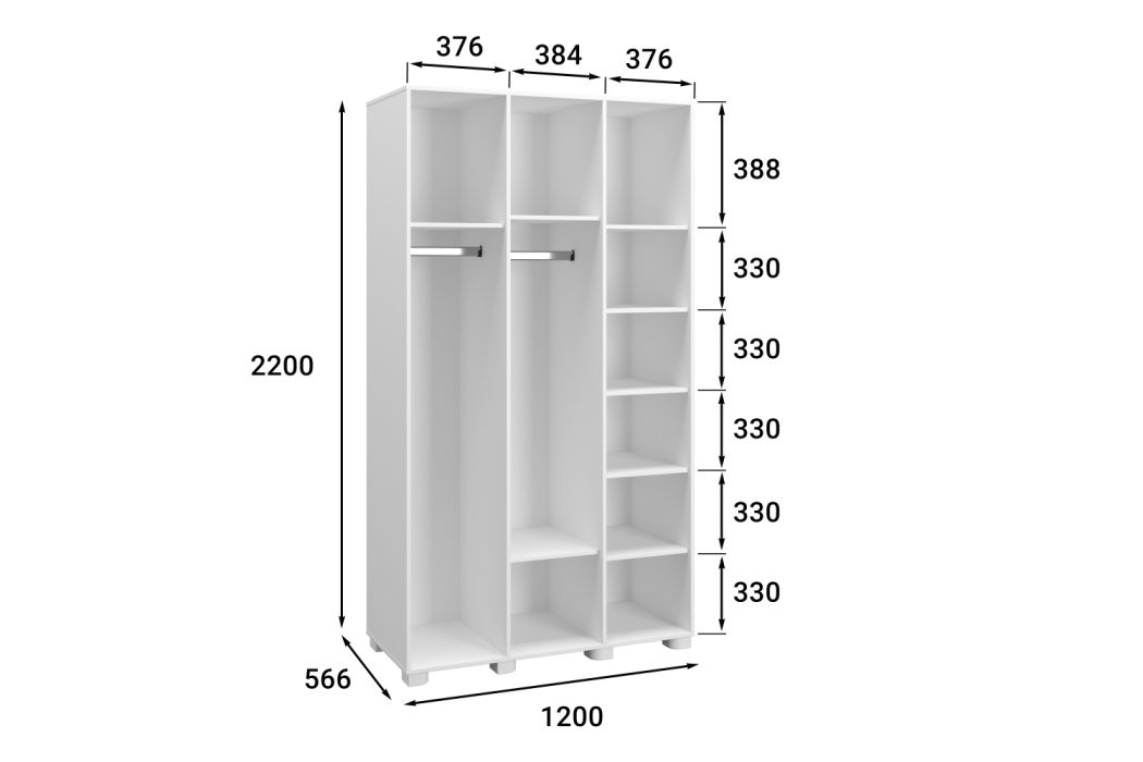 Шкафы распашные, Шкаф Монблан МБ-24К с зеркалом