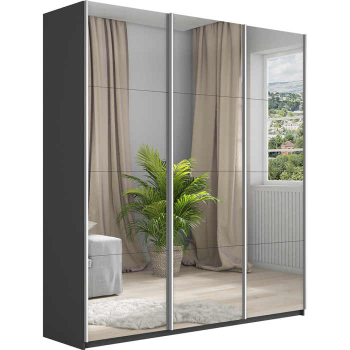 Шкафы-купе 3-х дверные, Шкаф-купе Широкий Прайм 3-х дверный Зеркала/Доводчики 240х57х230