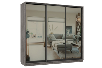 Шкаф-купе Премьер 36 (01ЗГ;01ЗГ;01ЗГ) фасады зеркало графит/трёхдверный/Профиль чёрный муар